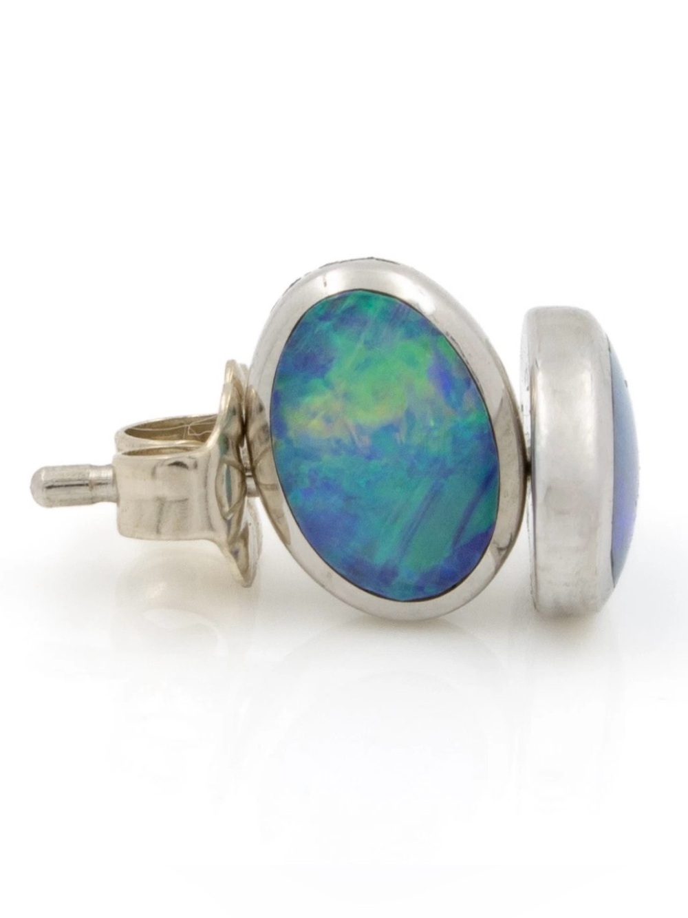 Kabana 14K White Gold Australian Opal Inlay Oval Stud Earrings 8X6mm
